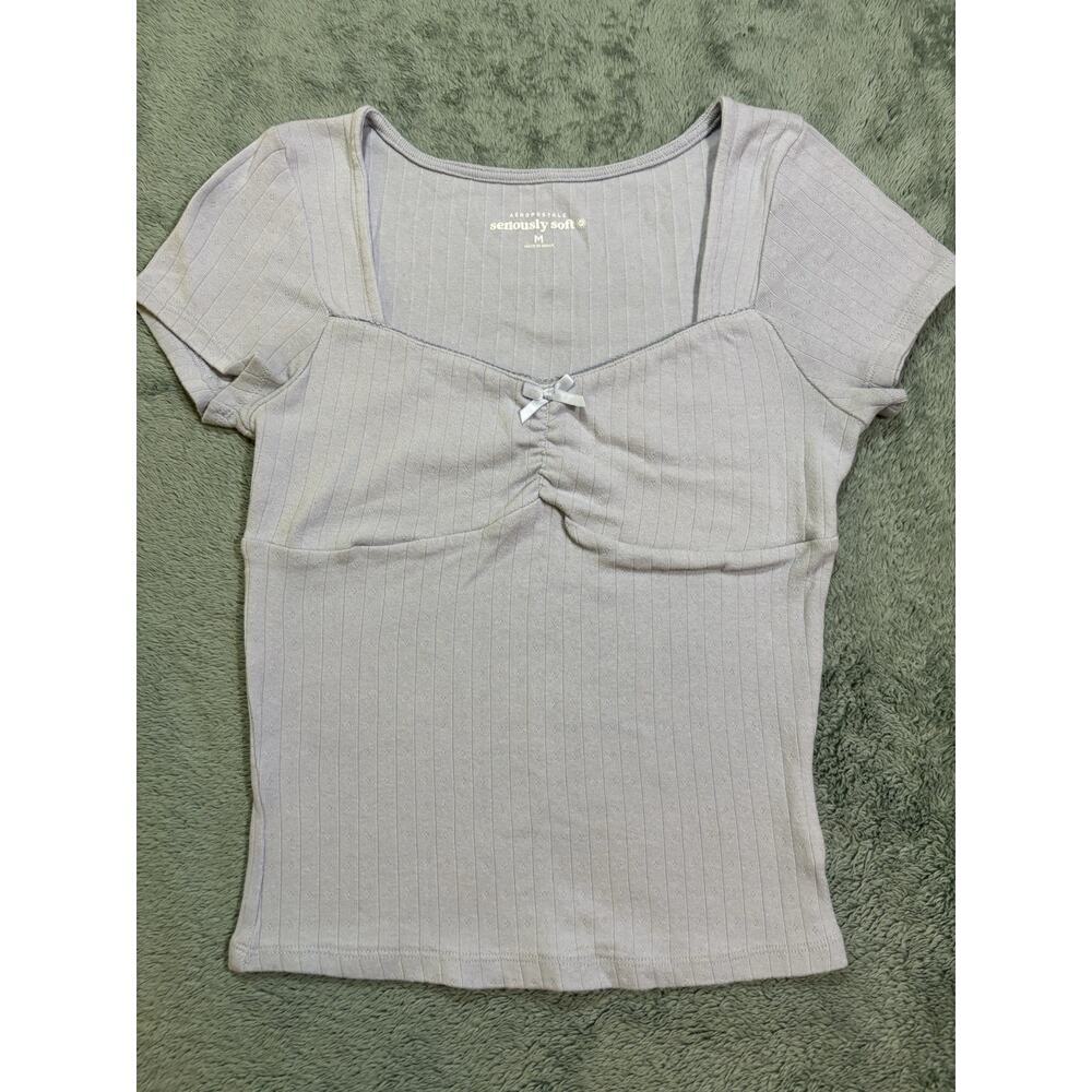 Aeropostale Knit Light Gray Seriously Soft Cropped Square Neck Short Sleeve US M